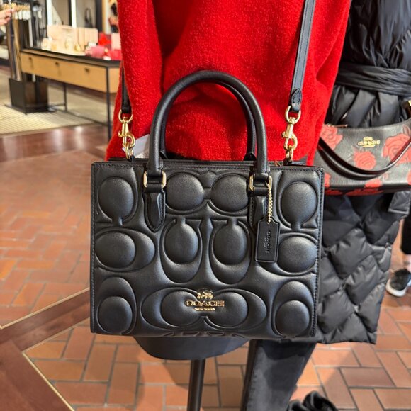 Limited ‼️Coach Maggie Small Tote Bag In Signature Leather CY670 Black - Picture 9 of 13
